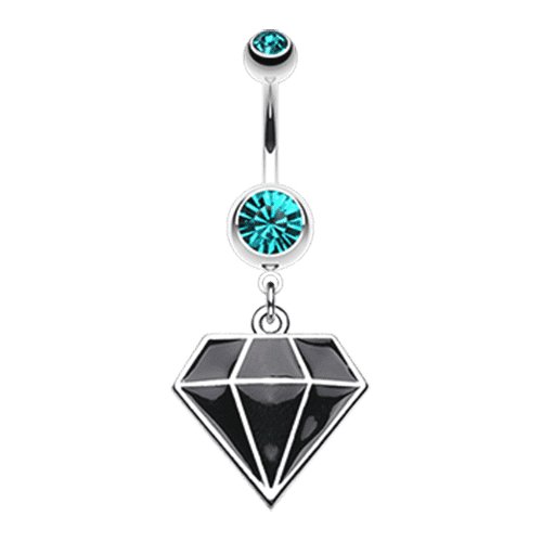 Urban Diamond Steel Belly Button Ring Navel Ring Impulse Piercings Teal/Black