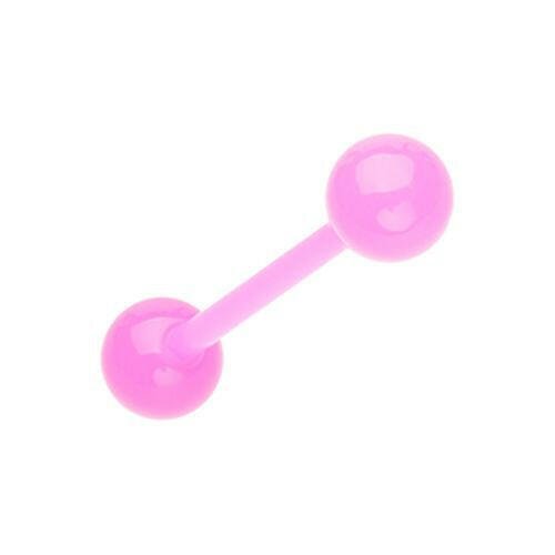 UV Acrylic Bio Flexible Shaft Barbell Tongue Ring Barbell Impulse Piercings 5/8" (16mm) Pink