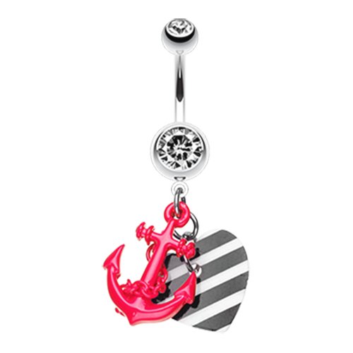 Vibrant Anchor Nautical Heart Belly Button Ring Navel Ring Impulse Piercings Pink