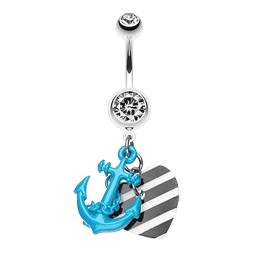 Vibrant Anchor Nautical Heart Belly Button Ring Navel Ring Impulse Piercings Blue