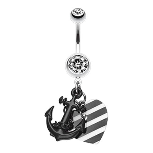 Vibrant Anchor Nautical Heart Belly Button Ring Navel Ring Impulse Piercings Black