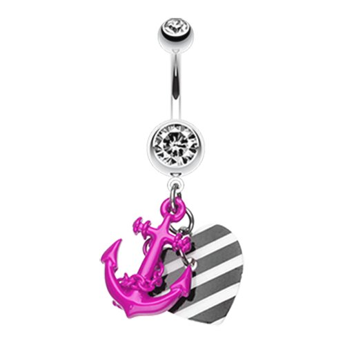 Vibrant Anchor Nautical Heart Belly Button Ring Navel Ring Impulse Piercings Purple