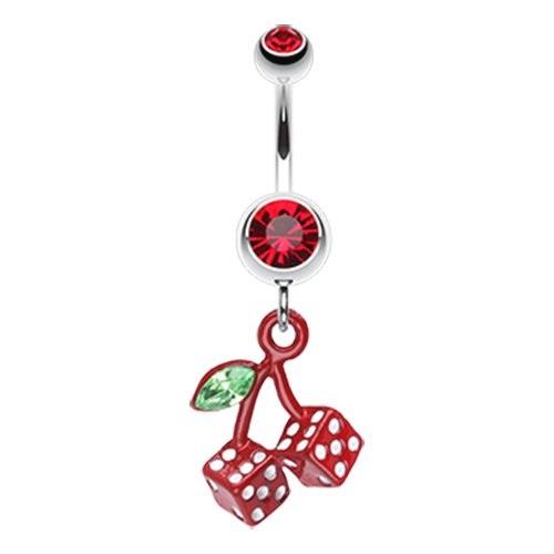 Vibrant Cherry Dice Belly Button Ring Navel Ring Impulse Piercings Red