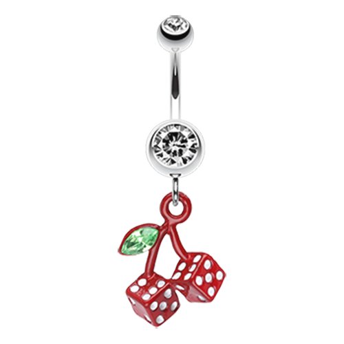 Vibrant Cherry Dice Belly Button Ring Navel Ring Impulse Piercings Clear