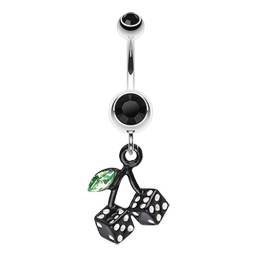 Vibrant Cherry Dice Belly Button Ring Navel Ring Impulse Piercings Black