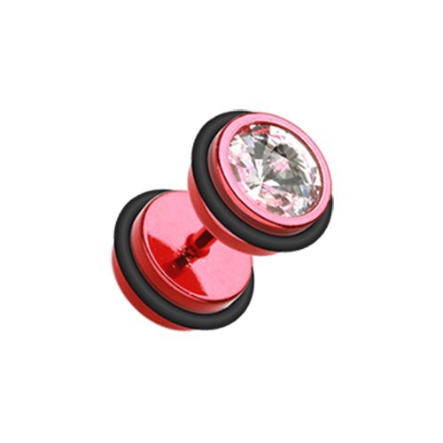 Vibrant E-Coat Gem Top Fake Plug Earrings with O-Rings Fake Plug Earrings Impulse Piercings 16 GA (1.2mm) Red/Clear