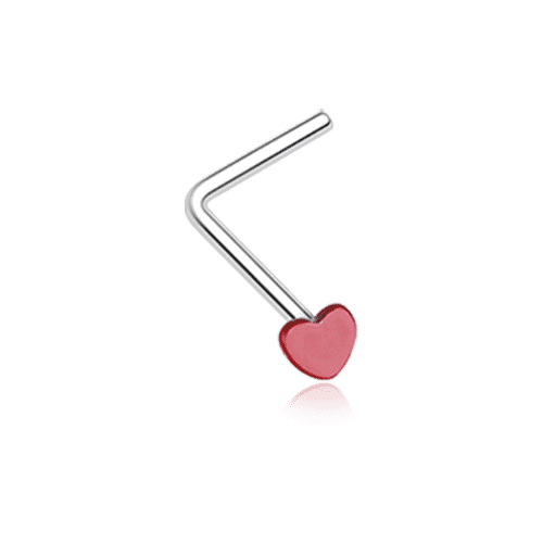 Vibrant Enamel Heart L-Shaped Nose Ring Nose Ring Impulse Piercings 20 GA (0.8mm) Red