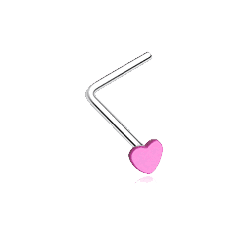 Vibrant Enamel Heart L-Shaped Nose Ring Nose Ring Impulse Piercings 20 GA (0.8mm) Pink