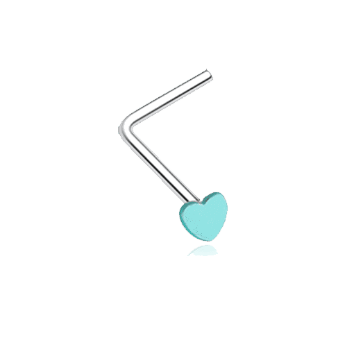 Vibrant Enamel Heart L-Shaped Nose Ring Nose Ring Impulse Piercings 20 GA (0.8mm) Teal