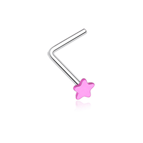 Vibrant Enamel Star L-Shaped Nose Ring Nose Ring Impulse Piercings 20 GA (0.8mm) Pink