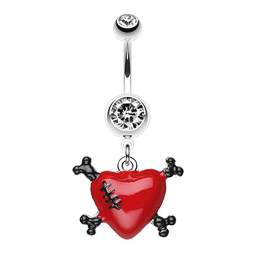 Vibrant Heart Crossbones Belly Button Ring Navel Ring Impulse Piercings Red