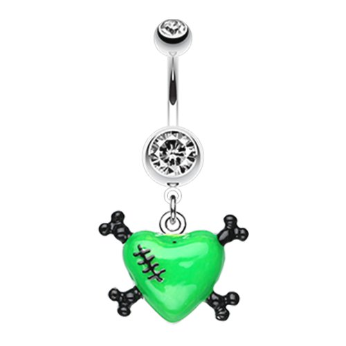 Vibrant Heart Crossbones Belly Button Ring Navel Ring Impulse Piercings Green