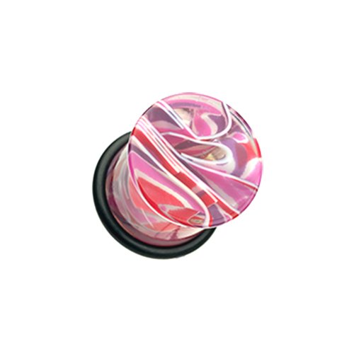 Vibrant Marble Swirls Single Flared Ear Gauge Plug Plugs Impulse Piercings 6 gauge (4mm) Pink/Purple