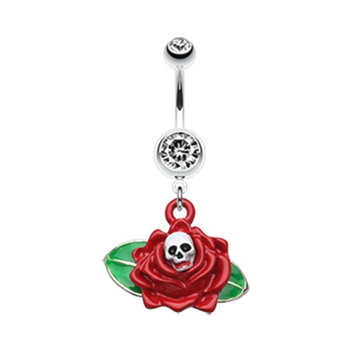 Vibrant Skull Rose Belly Button Ring Navel Ring Impulse Piercings