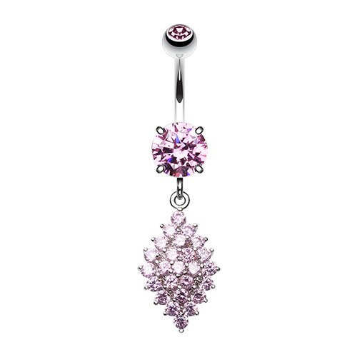 Vibrant Sparkle Diamond Crystals Cubic Zirconia Belly Button Ring Navel Ring Impulse Piercings Pink