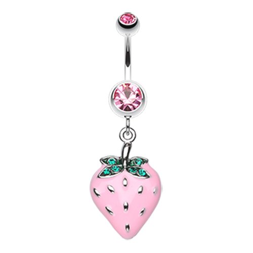 Vibrant Strawberry Dangle Belly Button Ring Navel Ring Impulse Piercings Light Pink