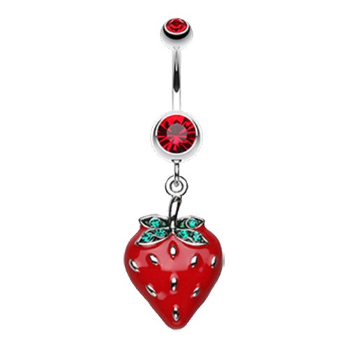 Vibrant Strawberry Dangle Belly Button Ring Navel Ring Impulse Piercings Red