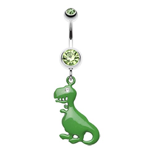 Vibrant T-Rex Dinosaur Belly Button Ring Navel Ring Impulse Piercings Light Green