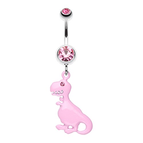 Vibrant T-Rex Dinosaur Belly Button Ring Navel Ring Impulse Piercings Light Pink