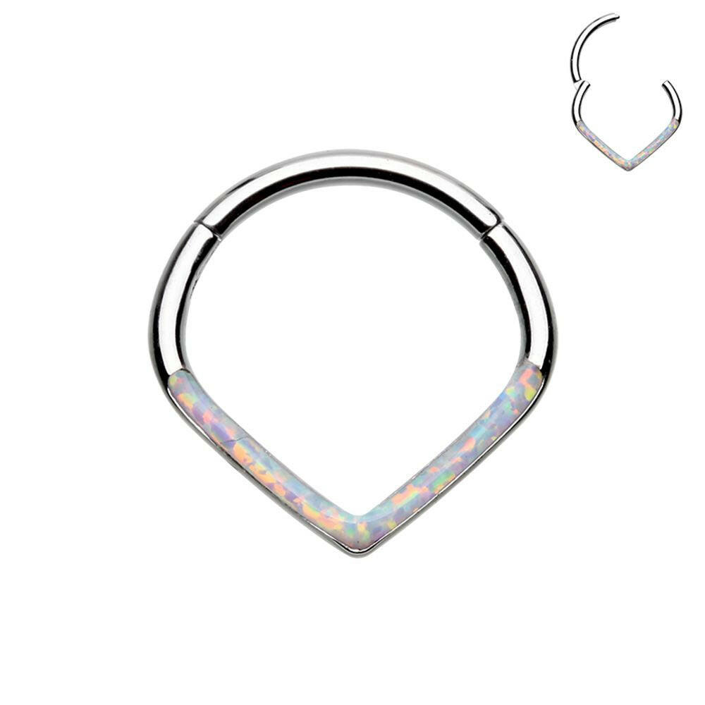 Victorian Opal Inlay Steel Seamless Hinged Clicker Ring Captive Bead Impulse Piercings 5/16" (8mm)