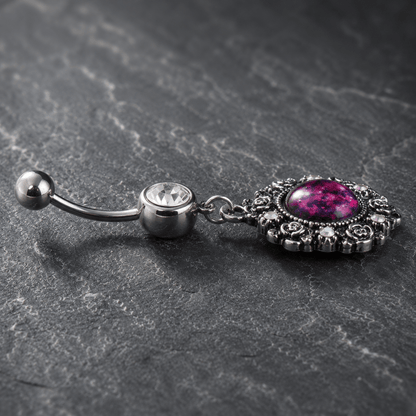 Stainless Steel Victorian Style Pendant Dangle Navel Ring - Skin Metals