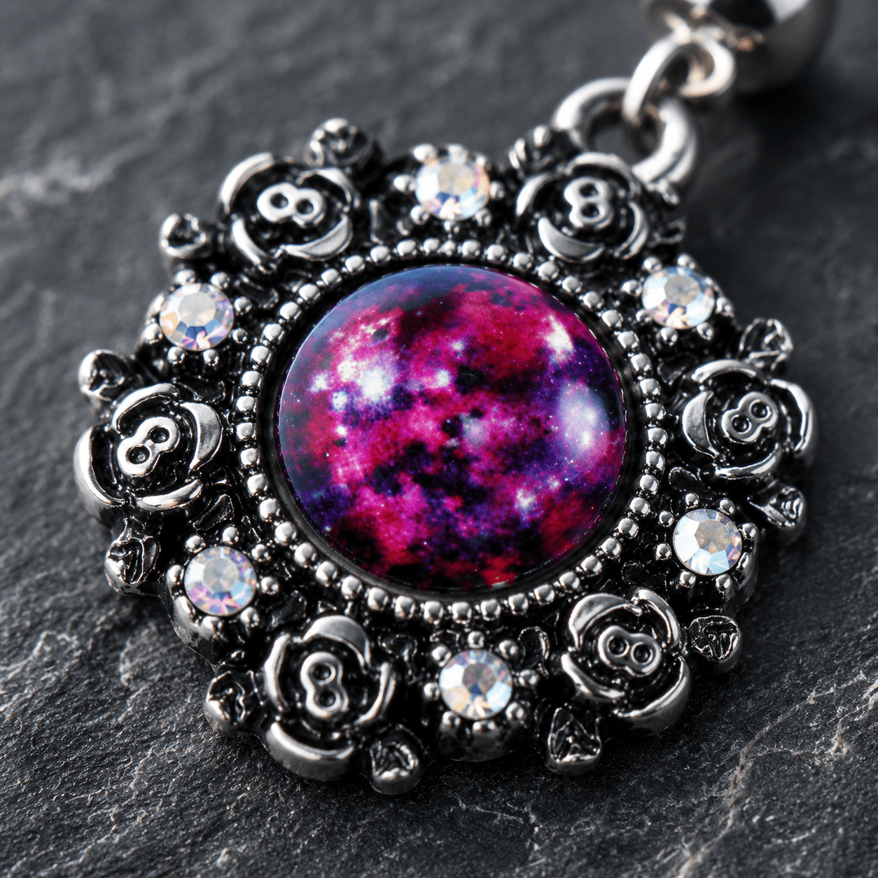 Stainless Steel Victorian Style Pendant Dangle Navel Ring - Skin Metals