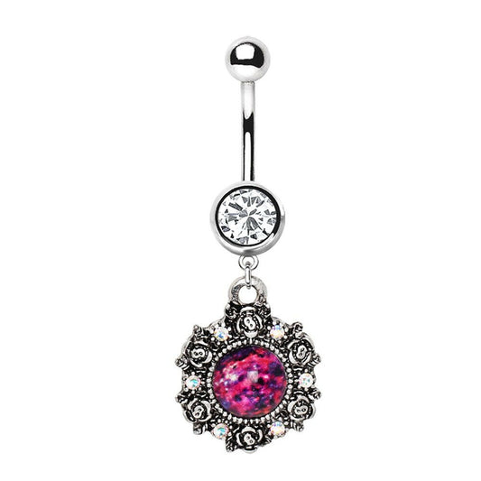 Victorian Pendant Dangle Navel Ring 14G Red AB CZ