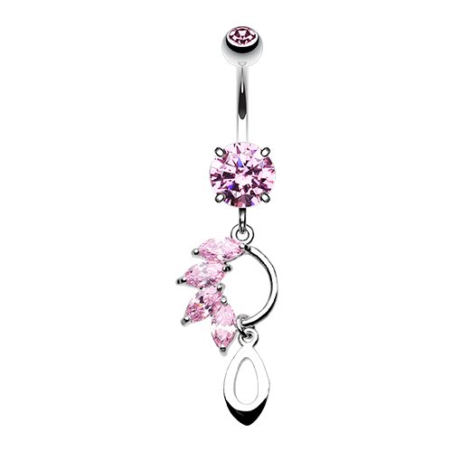 Vine Sparkle Droplets Cubic Zirconia Belly Button Ring Navel Ring Impulse Piercings Pink