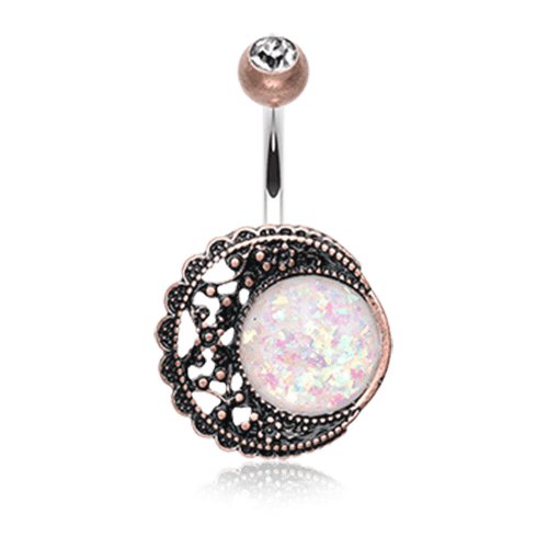 Vintage Boho Filigree Moon Opal Belly Button Ring Navel Ring Impulse Piercings Copper/Clear/White