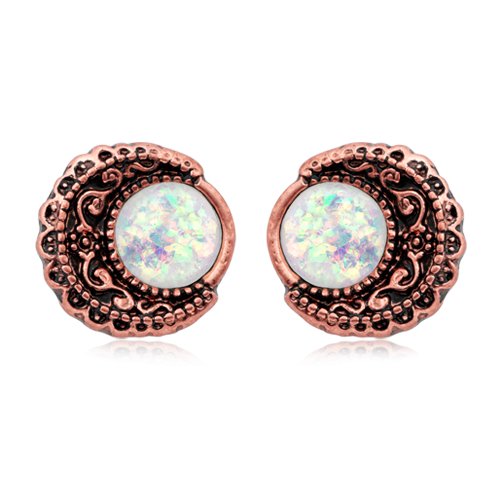 Vintage Boho Filigree Moon Opal Ear Stud Earrings Earring Impulse Piercings Copper/White