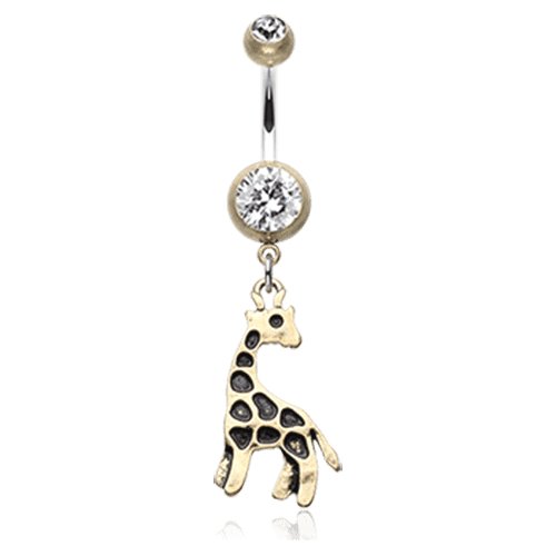 Vintage Boho Giraffe Belly Button Ring Navel Ring Impulse Piercings Brass/Clear