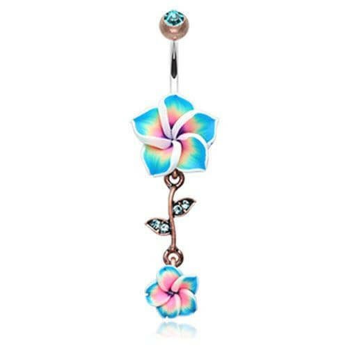 Vintage Boho Hawaiian Plumeria Belly Button Ring Navel Ring Impulse Piercings Copper/Aqua/Teal