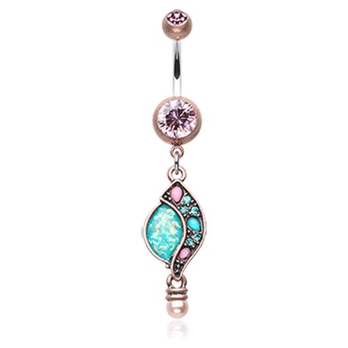 Vintage Boho Opal Sparkle Journey Belly Button Ring Navel Ring Impulse Piercings Copper/Pink/Teal