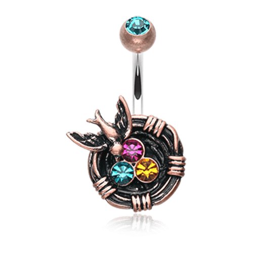 Vintage Boho Sparrow Birdnest Belly Button Ring Navel Ring Impulse Piercings Copper/Teal/Fuchsia