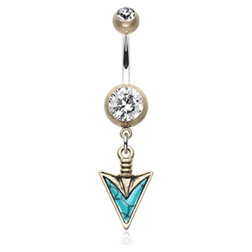 Vintage Boho Stone Spear Belly Button Ring Navel Ring Impulse Piercings Brass/Clear/Turquoise