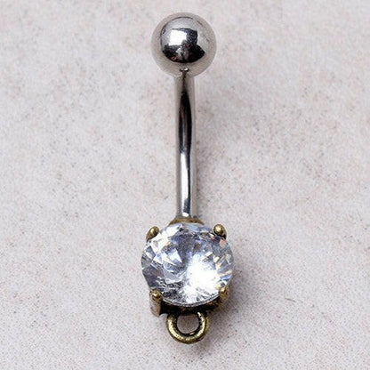 Vintage Gold Plated Navel Ring with Prong Set CZ and a Ring to Attach Dangle Navel Ring Impulse Piercings