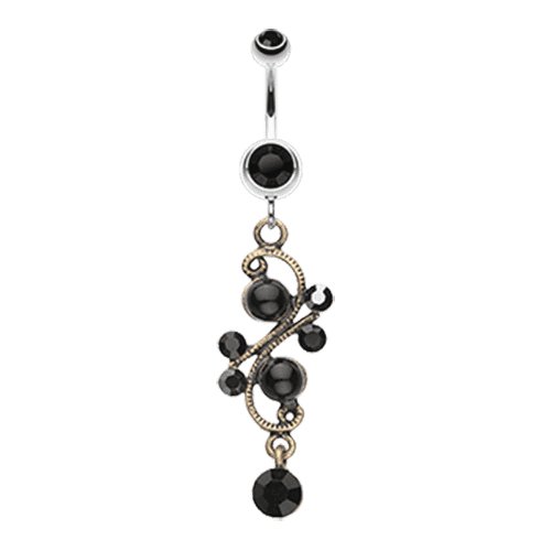 Vintage Pearl Journey Belly Button Ring Navel Ring Impulse Piercings Black