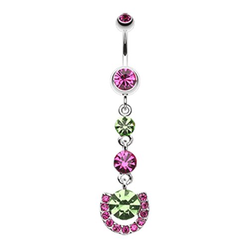 Vivacious Crystals Belly Button Ring Navel Ring Impulse Piercings Fuchsia