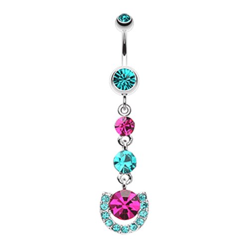 Vivacious Crystals Belly Button Ring Navel Ring Impulse Piercings Teal