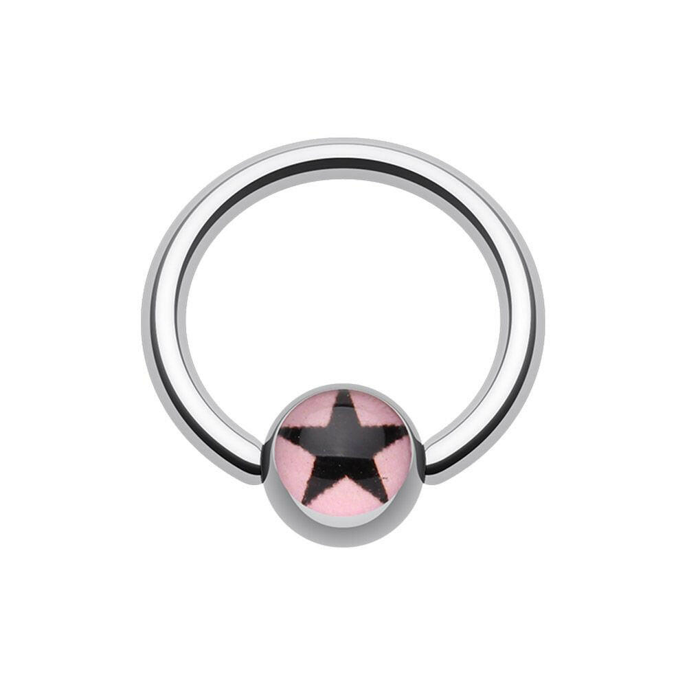 Vivid Star Logo Ball Captive Bead Ring Captive Bead Impulse Piercings 16 GA (1.2mm) 3/8" (10mm) Pink