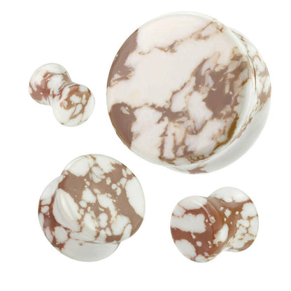 White & Brown Double Flared Stone Plug Plugs Impulse Piercings