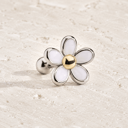 White Daisy Cartilage Earring 16G Gold Ball Steel
