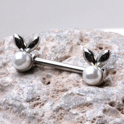 White Faux Pearl Bunny Nipple Bar Nipple Ring Impulse Piercings