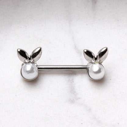 White Faux Pearl Bunny Nipple Bar Nipple Ring Impulse Piercings