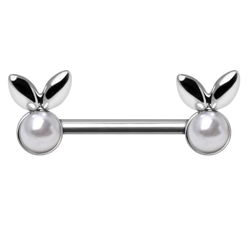 White Faux Pearl Bunny Nipple Bar Nipple Ring Impulse Piercings