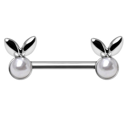 White Faux Pearl Bunny Nipple Bar Nipple Ring Impulse Piercings