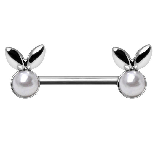 White Faux Pearl Bunny Nipple Bar Nipple Ring Impulse Piercings