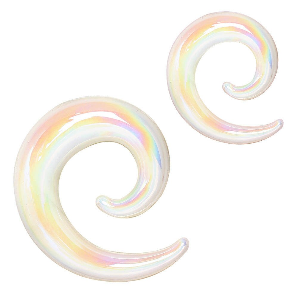 White Iridescent Glass Spiral Taper Tapers Impulse Piercings