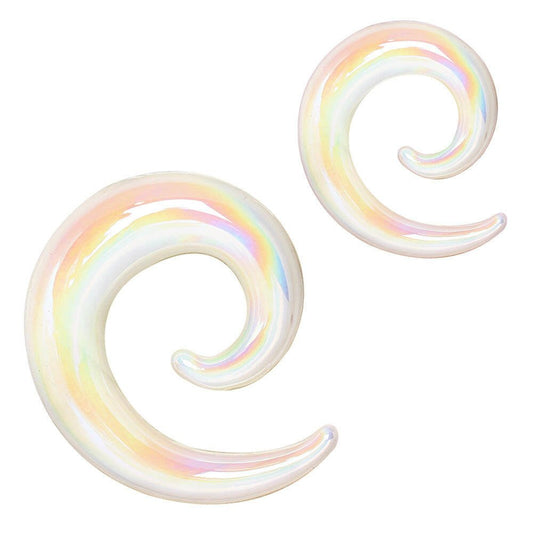 White Iridescent Glass Spiral Taper Tapers Impulse Piercings