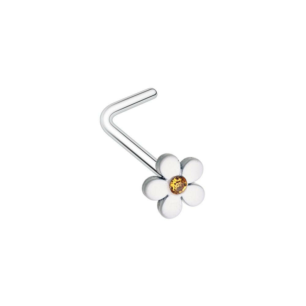 White Plumeria Flower L-Shape Nose Ring Nose Ring Impulse Piercings 20 GA (0.8mm) 9/32" (7mm)